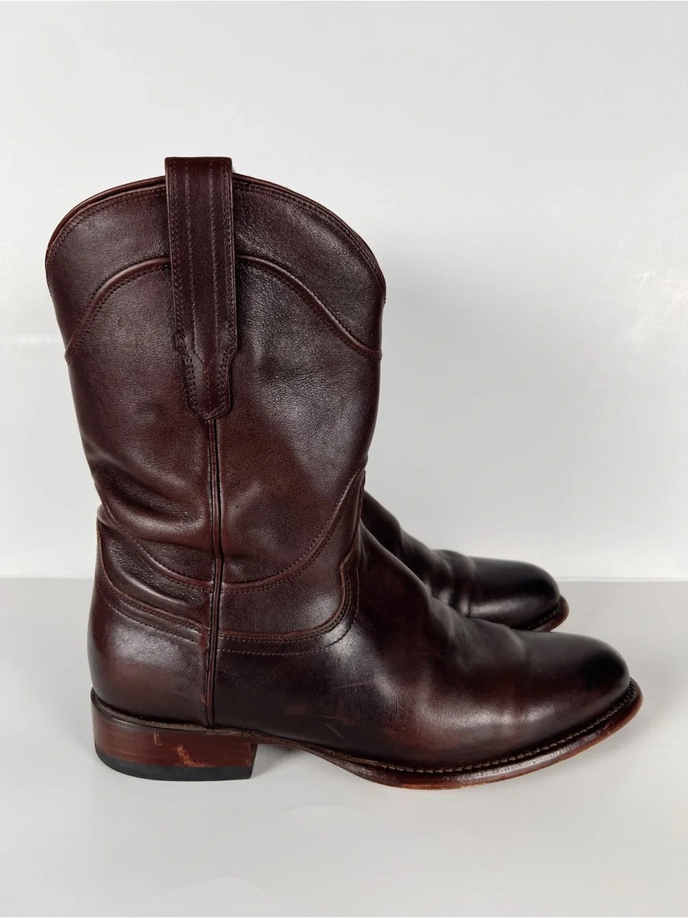 Tecovas The Earl Cowhide Roper Smooth Leather Roper Boots Dark Brown 9.5 EE Wide